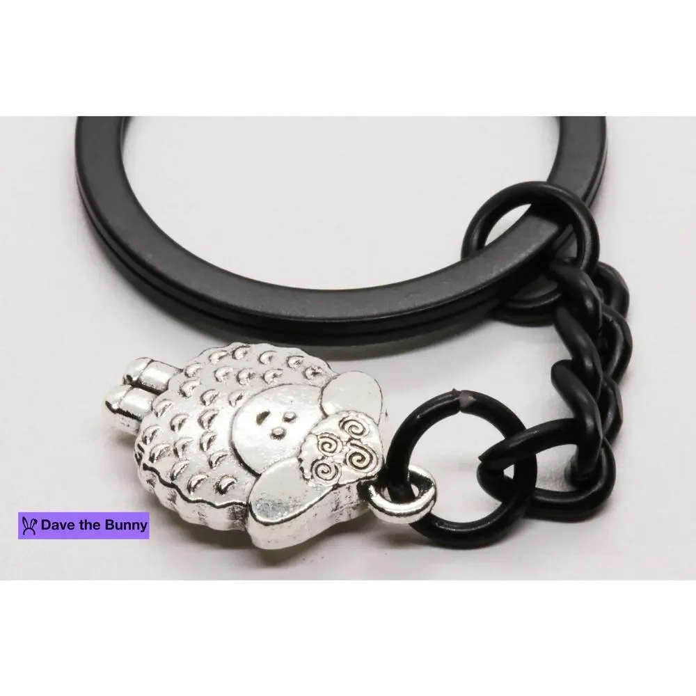 Sheep Charm Keychain Cute Animal Farm Accessory With Black Ring And Silver Sheep